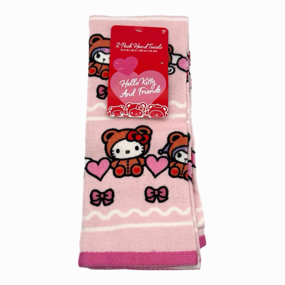 2-Pack Hello Kitty & Friends Valentine’s Day Hand Towels – Gift - New